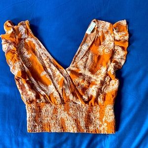 Burnt Orange Flowy Sleeved Crop Top